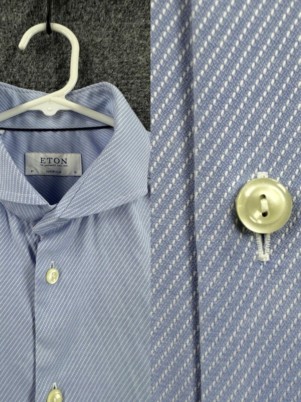 Eton Signature Twill Striped Super Slim 16 Blue White Long Sleeve Shirt Mens